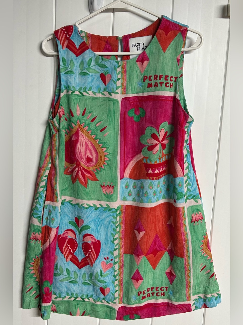 Women's Paper Heart Sleeveless Patchwork Floral Dress - Pink & Green